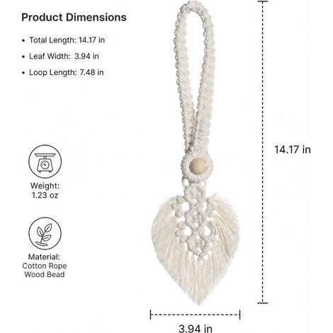 Set de 2 fixe-rideaux à pompons feuilles style bohème, cordon ajustable tissé à la main avec perles en bois pour salon et chambre (1/4)