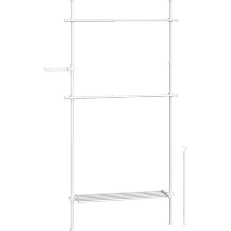Songmics – Portant à vêtements extensible sol-plafond – 3 niveaux ajustables jusqu'à 310 cm – Acier robuste – Installation sans perçage – Blanc mat (1/5)