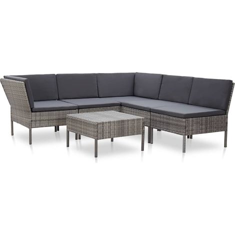 Salon de jardin 6 pcs Contemporain, Ensemble repas de jardin, avec coussins Résine tressée Gris OIB9794E (1/5)