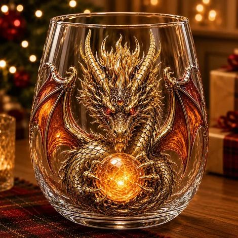 (A0) Verre à whisky 3D en cristal fantastique, orné d'un dragon mythique sculpté, idéal pour les cocktails et la décoration de bar. Cadeau idéal. (1/5)