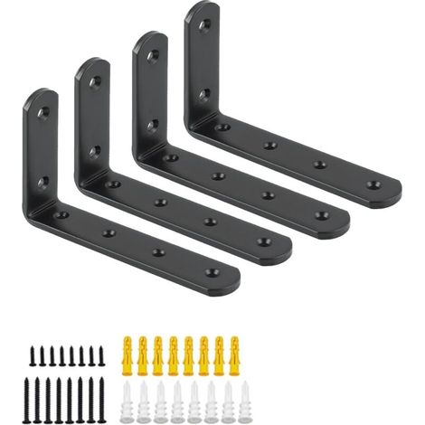 4 Pièces Supports d' Étagère Murale Robustes de 12.5 X 7.5 CM, Equerre Etagere Murale à Angle Droit de 90°, Equerre Etagere Matériau Durable pour Chambre/Salle de Bain/Cuisine, Noir (1/4)