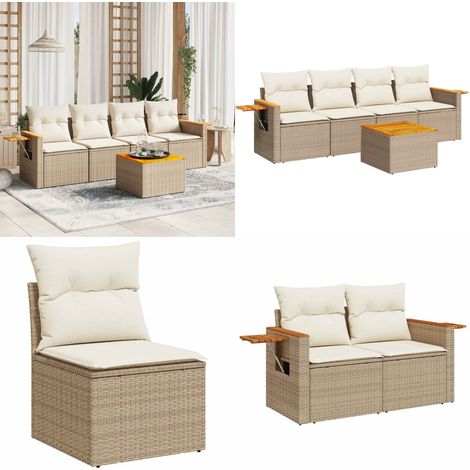 Salon de jardin avec coussins 5 pcs beige résine tressée - Ensemble Salon De Jardin - Meuble Extérieur - Jardin Design - Mobilier De Jardin - Chaise Longue - Home & Living (1/5)