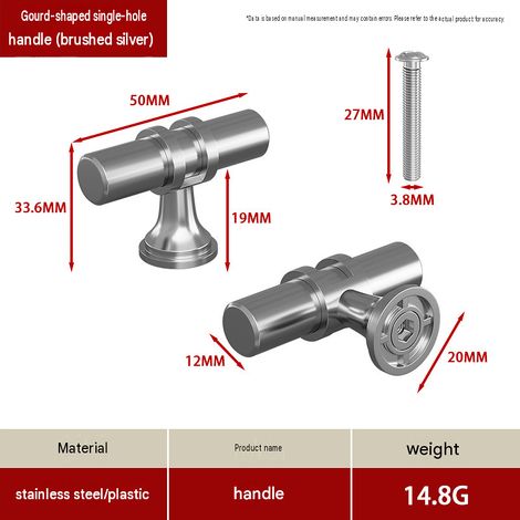 CYUNSHOP Lot de 5 poignées en T à embase évasée – Argent, montage à un trou, pour armoires et meubles. (1/5)