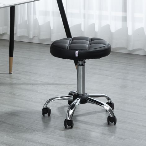 Sgabello girevole HOMCOM con ruote, altezza regolabile da 48 a 63 cm, sgabello da lavoro rivestito in similpelle per parrucchieri, estetisti, dentisti, diametro Ø35,5 cm, nero (1/5)