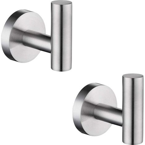 Patère solide inox porte serviette salle de bain mural salle de bain et cuisine 2 pièces Macaron argent (1/4)