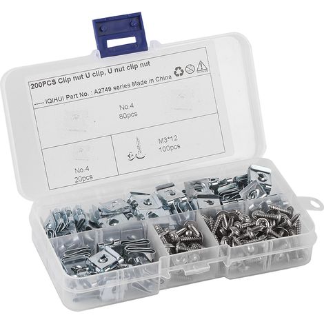 Ensemble de 200 colliers en acier au manganèse en forme de U avec vis autotaraudeuses, quincaillerie de fixation automobile.