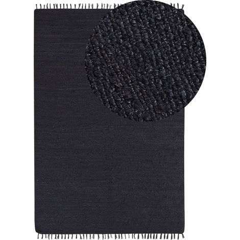 Tappeto Juta 200 x 300 cm Rettangolare tessuto a mano con nappe decorative Nero Sinankoy