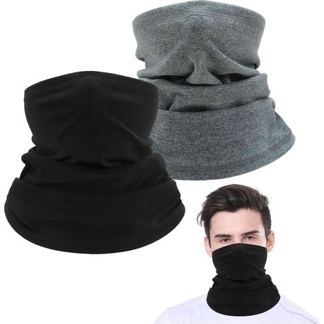 2 Pièces Cache Cou Homme Femme, Tubulaire Tour de Cou Moto, Multiusage Chauffe Cou Foulard, D'hiver Thermique Respirant Protege Cou Masque Bandana pour Ski Randonnée Vélo Course(Noir, Gris) (1/5)