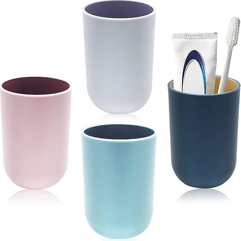 4pcs Gobelet Dents, Porte-brosse Dents En Plastique Pour Salle De Bain, Gobelet Rutilisable, Gobelet Multifonctionnel (gris Clair, Bleu Fonc, Ro (1/5)