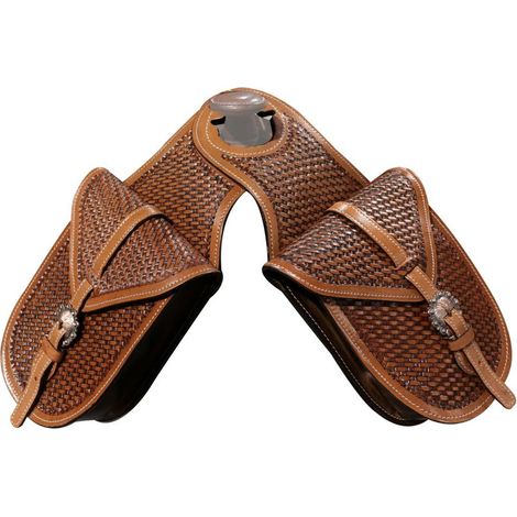 MARRONE DARK LONDON - Bisaccia per selle western con pomo Silver Horse in cuoio basket con fibbie lavorate