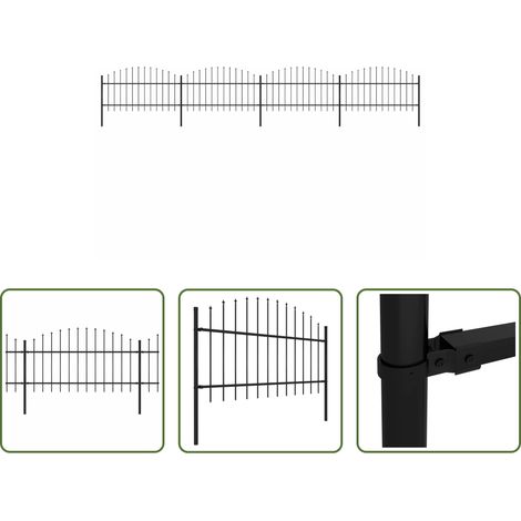 Stahlzaun - Gartenzaun mit Speerspitze Stahl 714,5 x 125 cm Schwarz (1/5)