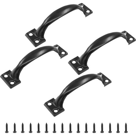 Vier 4-Zoll-Türgriffe aus Metall, schwarze Türgriffe im Vintage-Stil, gebogene Türgriffe, Schrankgriffe im Vintage-Bauernhausstil, Vintage-Schubladengriffe, geeignet für den Außenbereich, Garage, Schu (1/5)