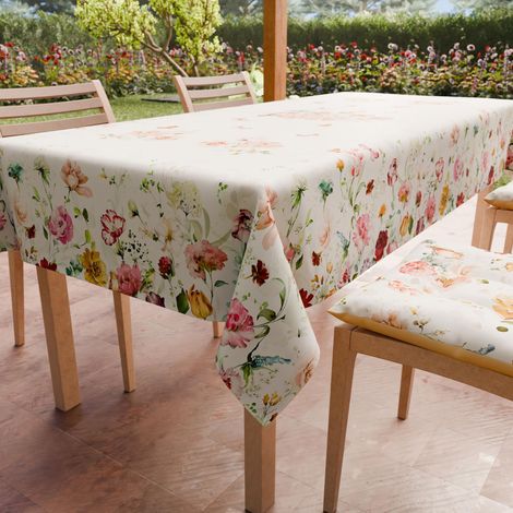Nappe, Nappe de Table, Nappe Rectangulaire, Nappe Anti-Taches, 180x180 cm, Floral Beige, 100% Microfibre (1/5)
