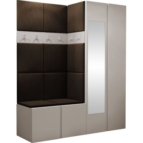 Conjunto para recibidor Pinis X, Cachemira, 186x158x46cm, Espejo, Aglomerado laminado, Tapiz, Colocada, Montada en la pared