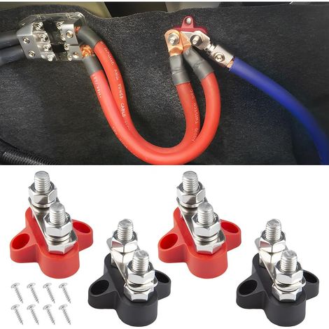 Bloque de terminales de barra colectora de 4 piezas, bloque de terminales de batería universal de 12-48 V CC, conexión por perno M8, para automóviles, camiones, autocaravanas y barcos.