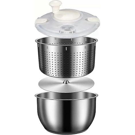 Déshydrateur à salade 6L en acier inoxydable, grande machine à laver les légumes avec couvercle en PP (1/5)