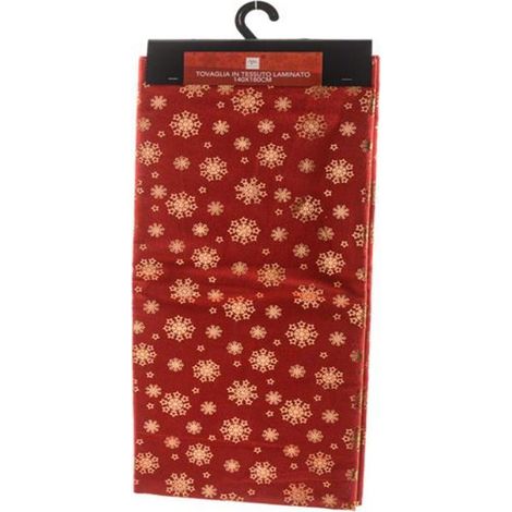 Tovaglia natalizia in tessuto laminato per tavola di Natale e festività 140 x 180 cm -Rosso / Fiocchi (1/4)