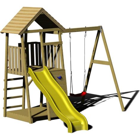 Wendi Toys Holz Spielturm Biene  inkl. Rutsche, Kletterwand, Schaukel & Sandkasten  Natur  280x270x270 cmx000D (1/5)