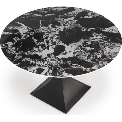 Table à manger ronde 120 cm marbre noir et pieds noir Lanuem (1/5)