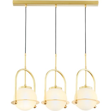 Sospensione loft ottone 3 luci sfere bianche E27 Jupiter (1/4)