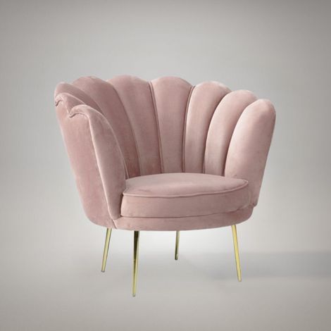 Sillón de concha de terciopelo rosa con patas doradas - Orel (1/3)