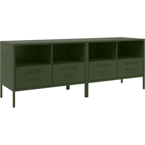 Mobile TV multimediale scaffale per televisione televisione buffet sala da pranzo soggiorno camera da letto 2 pezzi oliva 68 x 39 x 50,5 cm acciaio verde 020028644