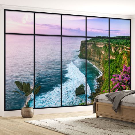Papier peint panoramique Trompe l'oeil Verrière - Vue mer - 130 cm x 82 cm (1/5)