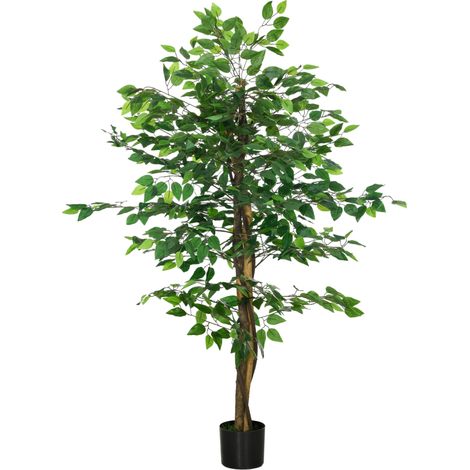 Ficus artificial en maceta verde con peso: estable y natural, ideal para espacios amplios, sin necesidad de riego ni sol.