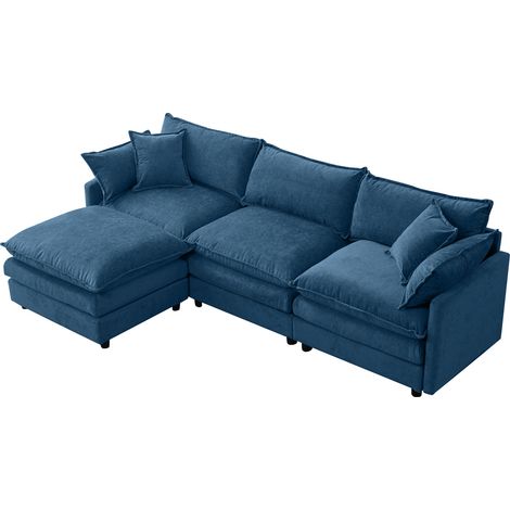 Sofá rinconero modular de chenilla azul 3 plazas con chaise longue y puff 267x154x85 cm HOMVRA (1/5)