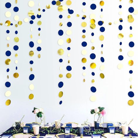 Guirlande points cercles 46 pieds bleu/or, déco mariage/nautique/pirate (1/5)