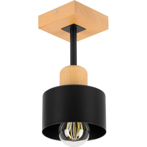Lámpara de techo negra de madera y metal de estilo escandinavo, 1xE27, iluminación LED moderna para salón, cocina, dormitorio, habitación infantil, loft. (1/5)