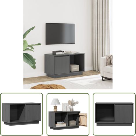 Furniture Limited - Meuble TV Gris 74x35x44 cm Bois de pin massif (1/5)