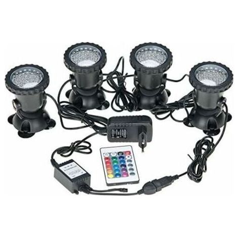 Spots sous-marins étanches multicolores RVB pour aquarium et piscine – Télécommande incluse – IP68 – Lot de 4 lumières (1/5)