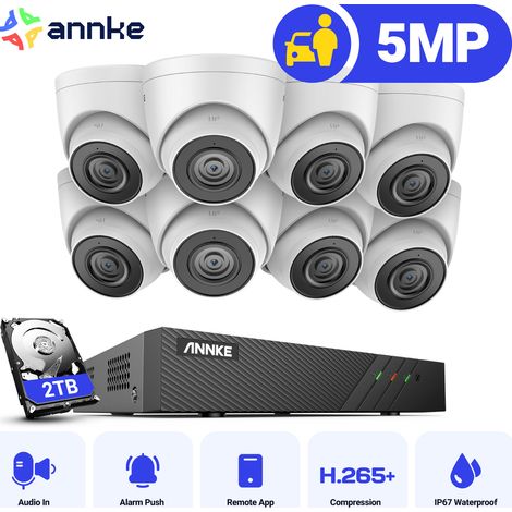 ANNKE 5MP 8 Channel PoE Security System with 8 Turret Cameras, IP67 Waterproof, Built-in Mic & SD Card Slot,EXIR 2.0 Night Vision, Works with Alexa - 2TB HDD (1/5)