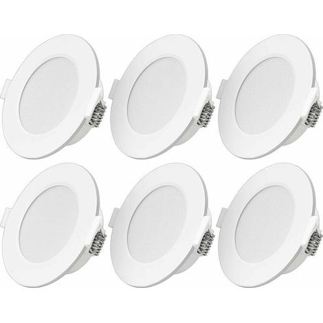 Spot LED encastrable ultra-plat 6W LED Spot 230V IP44 Blanc chaud Lot de 6 lampes LED encastrables Profondeur d'encastrement 26mm Mini Slim Spot de plafond pour salle de bain Salon (1/4)