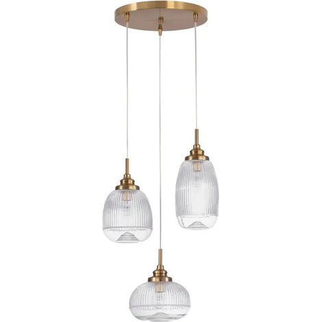 [NEUWERTIG] B-Ware Nova Luce Pendelleuchte Hängeleuchte Mond Gold E14 Led 3fach Dimmbar Glas Metall