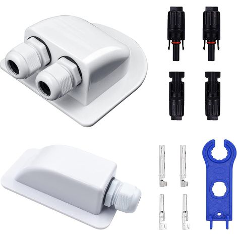 Blanc Passe-Toit Solaire, Simple en ABS Plaque Passe Toit Solaire+Double Passe câble en ABS Résistant aux Intempéries pour Caravane Bateau Camping Car (2 Pièces) (1/5)