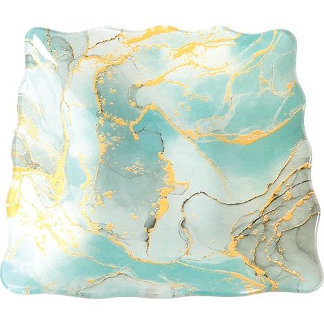 Lot de 6 Coupelles Carrées Creuses en Verre Bleu Océan et Doré 15 cm pour Apéritif et Dessert - PANGIVO (1/2)