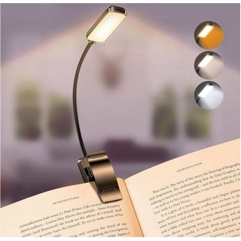 Lampe de Lecture Rechargeable, 9 LED Liseuse Lampe Clip, Gradation Progressive & 3 Modes Protection des Yeux (Blanc Froid&Chaud), 360° Cou Flexible, Indicateur, Longue Travail pour Lire au Lit