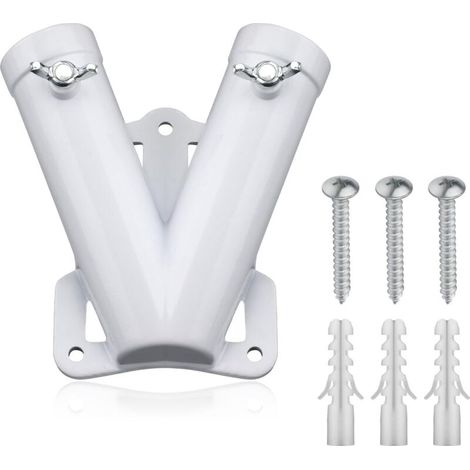 Double Flag Pole Bracket, Heavy Duty Aluminum Alloy V-Shaped Wall Mounted Flag Bracket, Windproof Flag Bracket (1/4)