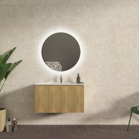 Mobile bagno sospeso cannettato rovere tabacco 80 cm - Marsiglia (1/4)