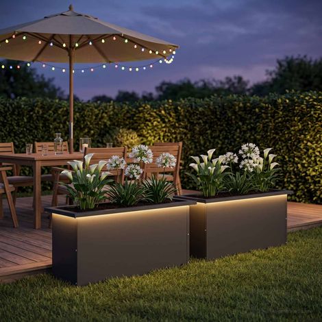 vidaXL Jardinera para jardín con luces LED 2 uds. Negro (1/5)