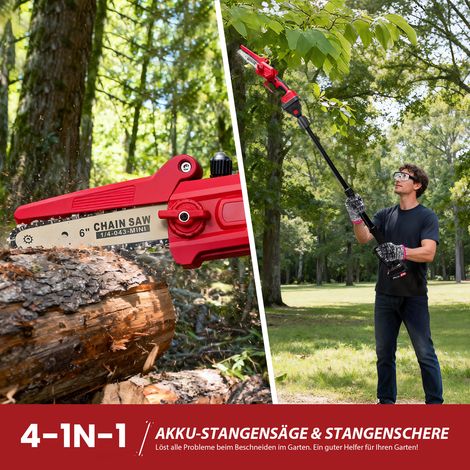 Scie à perche sans fil 300W moteur sans balais télescopique 141–240 cm tête rotative 180° taille branches arbustes jardin.