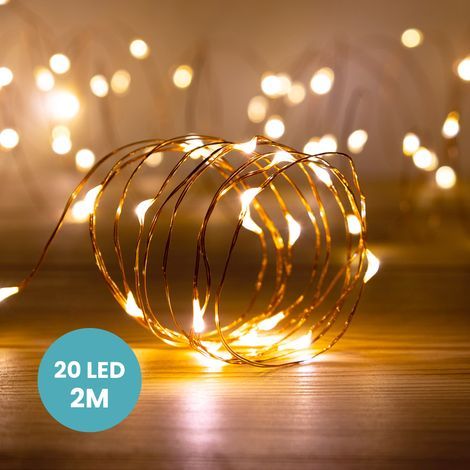 Guirnalda de luces LED micro de 3 m con cable de cobre – 30 LED – Ambiente cálido para decoración de interiores – Fácil instalación con pilas AA (1/5)