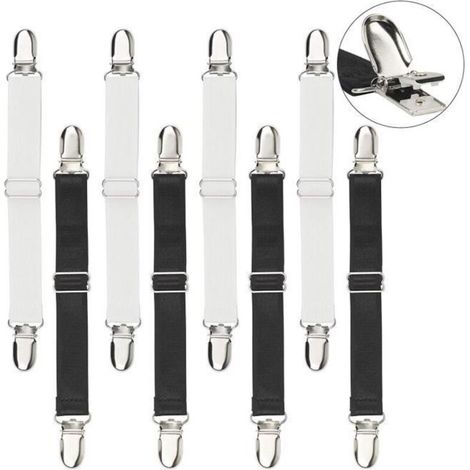 Sangle pour drap - 8 pièces - Réglable - Blanc et noir (1/4)