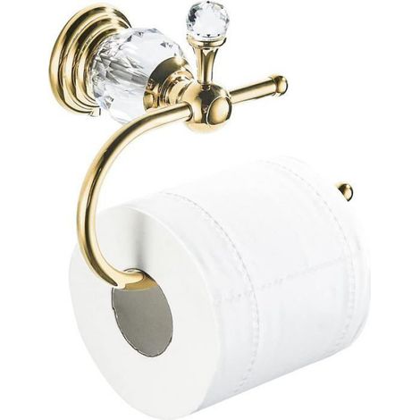Porte-papier toilette pour salle de bain, laiton poli, verre transparent, rotation 120°, fixation murale pratique et design élégant (1/5)