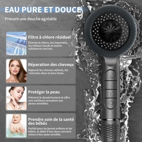 Pommeau douche haute pression anti-calcaire - 4 jets , économie d'eau , avec tuyau 1,5m et support , gris argenté (1/3)
