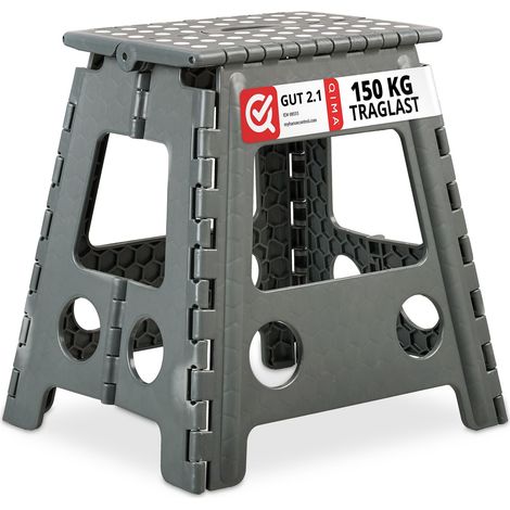 Relaxdays Klapphocker faltbar, 10er Set, Camping Hocker, großer Badhocker, bis 150 kg, Kunststoff, HBT 39x39x32 cm, grau