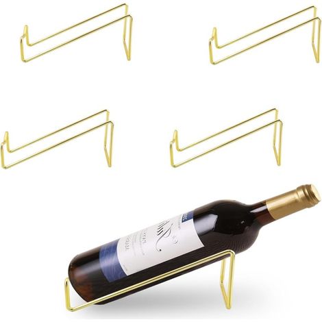 Gold Stainless Steel Desk Wine Rack – 4 Bottle Holder – Modern Tabletop Wine Organizer (1/5)