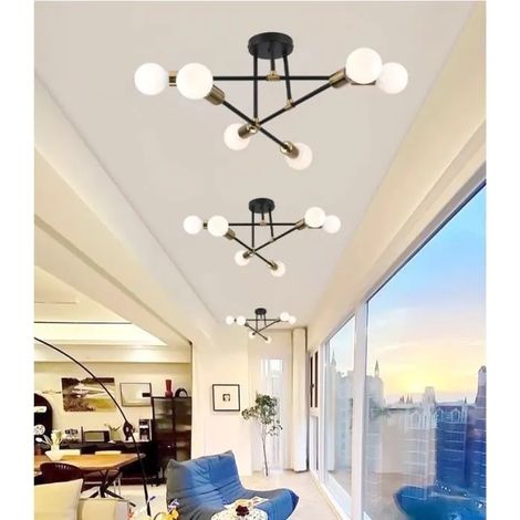 kawoo Lot de 3 Plafonnier Lustres Industriel, 6 Lampes Plafonnier Vintage Aluminium Moderne Suspension Luminaire pour Salon Chambre (1/4)